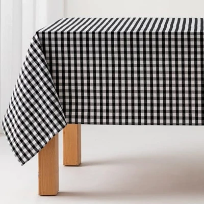 Image of Stain Resistant Gingham Tablecloth, Cotton, Fabric Touch, 140 x 180 cm, Colour: Black