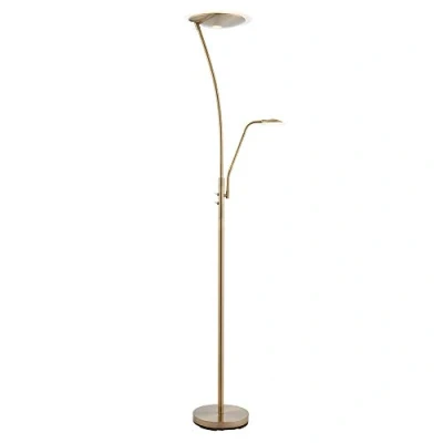 Image of Hank Decorative Antique Brass Finish LED Mother/Father Parent &amp; Child Standing Floor Lamp with Adjustable Reading Light