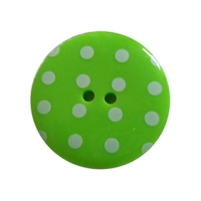 Image of Round Plastic Polka Dot Spot 2 Hole Buttons Pack of 5 (17mm, Lime Green with White)