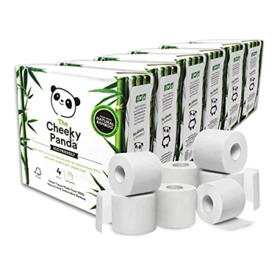 Image of The Cheeky Panda Bamboo Toilet Roll Bulk Buy 24 Rolls (6 Packs of 4) 3 Ply Paper Plastic Free Packaging and Sustainable Tissue Eco Friendly Loo