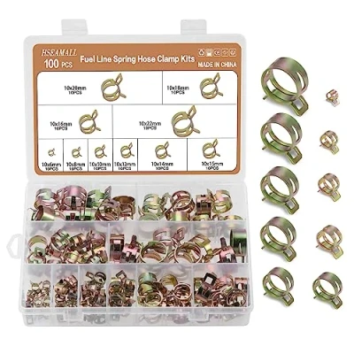 Image of HSEAMALL 100 PCS Spring Hose Clamps, Fuel Line Clips, Water Pipe Air Tube Silicone Vacuum Clamp Fastener 6 22mm 10 Size