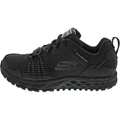 Image of Skechers Men&#039;s Escape Plan Trainers, Black Leather Mesh Trim Bbk, 12 UK