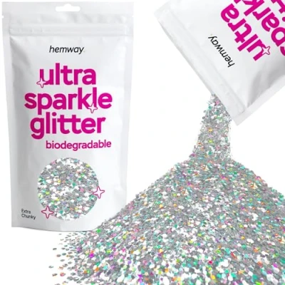 Image of Biodegradable Glitter Silver Holographic Ultra Sparkle Eco Friendly Plant Based Bio Extra Chunky for Face Body Hair Craft Resin Festival Makeup Eyeshadow 100g / 3.5oz