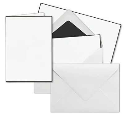 Image of 25x condolence card sets DIN A6 double cards with white envelopes C6, black lined folding handmade border