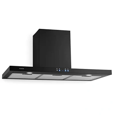 Image of Klarstein Cooker Hood, Extractor Fan for Kitchen w/Dishwasher Aluminium Grease Filter, 600m3/h flow, LEDs, EEC A++ Hoods, Wall Mount Steel Vent Fan, Black, 90 cm