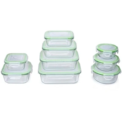 Image of alpina Food Storage Containers with Lids Glass 12 Pieces Container Box Microwave, Freezer, Over and Dishwasher Safe 9 Sizes