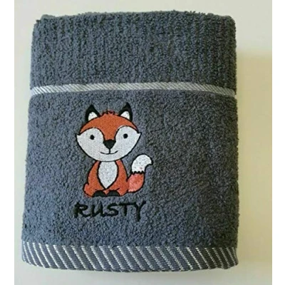 Image of Sue Rossi Ltd 100% Turkish Cotton Tea Towels Embroidered Animal Cooks Cloth 3 Pack Kitchen Towel Set (Dark Grey Fox)