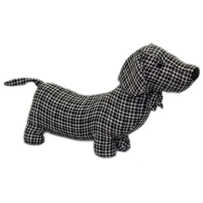 Image of Carousel Home and Gifts Herringbone Fabric Sausage Dog Doorstop 35Cm Black Dachshund Puppy Door Stop