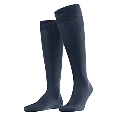 Image of FALKE Men&#039;s Tiago M Kh Fil D&#039;Écosse Cotton Long Plain 1 Pair Knee High Socks, Blue Space 6116, 10 11