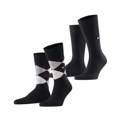 Image of 2 Pair Black Everyday Plain and Argyle Cotton Socks Men&#039;s 6.5 11 Mens Burlington
