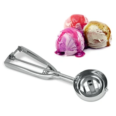 Image of Metaltex Cram Jumbo Stainless Steel Ice Cream, Food Scoop with Easy Release Trigger Silver, Size 6.4 cm, Stainless_Steel, Single Coloured