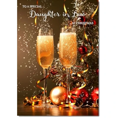 Image of doodlecards Daughter in Law Christmas Card Champagne Large A4 Size for with Plain Envelope