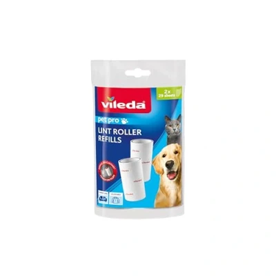 Image of Vileda Lint Roller with Adhesive Blades and Ergonomic Handle, White, 2 rotoli