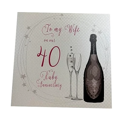 Image of White Cotton Cards A40W&quot;to My Wife On Our Ruby Anniversary 40&quot; Handmade 40Th Card