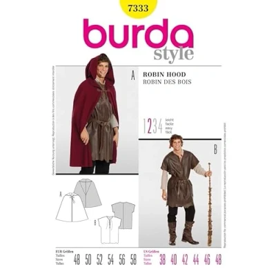 Image of Burda Mens Easy Sewing Pattern 7333 Cape, Shepherd &amp; Robin Hood Costume