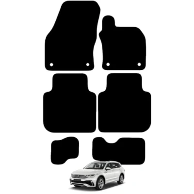 Image of Carsio Carpet Car Mats For VW Tiguan Allspace 2018+ Onwards Tailored Fit Floor Mat Set Complete Accessory Black Custom Fitted All Weather, Anti Slip Backing &amp; Trim