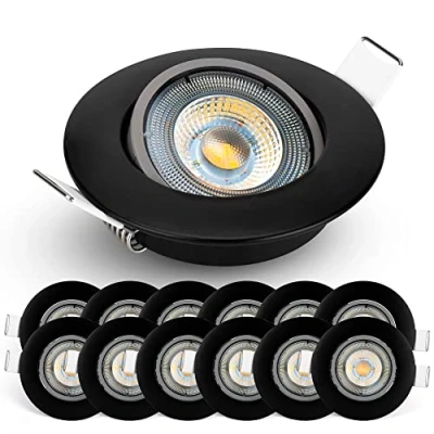 Image of EMOS LED Spot Lights Ceiling Round 5W / 450lm, 6500K Cold White 50 Tilt Swivel Recessed Lights, Ultra Slim Pack of 12 Downlights for Ceiling, Mains Powered, Black