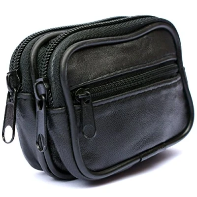 Image of Real Soft Leather Bum Belt Pouch 3 Zips Small Travel Bag Money Organiser