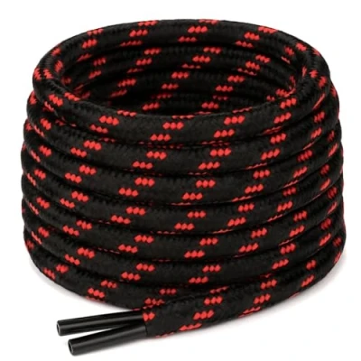 Image of Black &amp; Red Round Boot strong 180cm/70.8&quot; Long Shoelace Work Hiking Boots premium Shoe Laces for Trainers