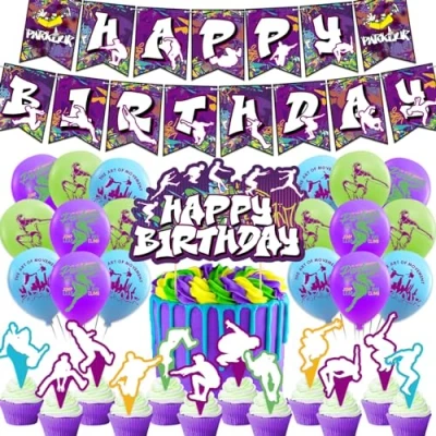 Image of Parkour Party Decorations Birthday Supplies Includes Banner Cake Topper Cupcake Toppers Balloons for