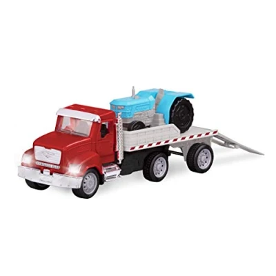 Image of Driven by Battat WH1073Z Micro Flatbed Tractor, Ramps, Lights, and Sounds Trucks Construction Toys for Kids Aged 3 Up, Nylon/A