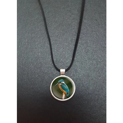Image of Kingfisher Pendant On a 18&quot; Black Cord Necklace with Lobster Clasp Fastener Ideal Birthday Gift N110