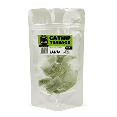Image of WufWuf Mymeow Catnip Teabags 100% Natural for Cats and Kittens 10 Refill Bags Sustainably Grown in North America Turn Objects into Irresistible Cat Toys