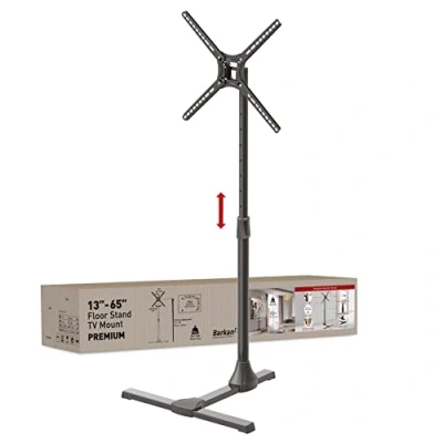 Image of Barkan TV Floor Stand 13 65 inch Tilt and Height Adjustment Stand, Holds Up to 36 kg, Glossy finish, 5 Year Warranty, Iron Base, Fits LED OLED LCD