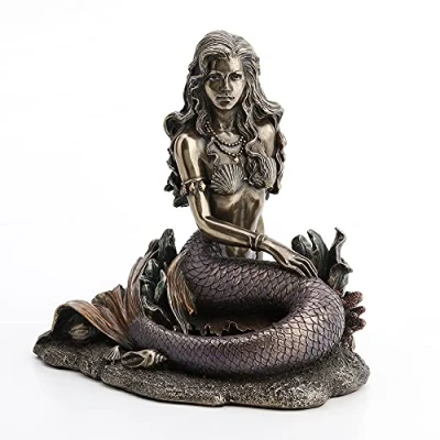 Image of Veronese Enchanted Song Bronze Finish Mermaid Sitting On Ocean Floor Statue