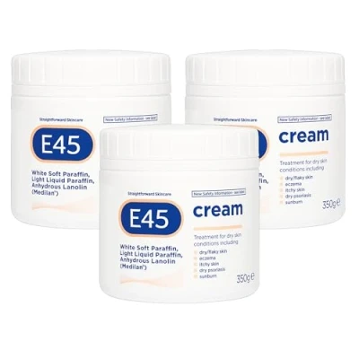 Image of E45 Cream 350g, White Soft Paraffin, Light Liquid Anhydrous Lanolin, Treatment for Dry Skin, Eczema, Itchy Skin &amp; More, Click &#039;𝗖𝘂𝘀𝘁𝗼𝗺𝗶𝘀𝗲 𝗡𝗼𝘄&#039; Button More Bulk Buy Option