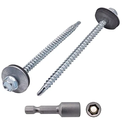 Image of (Pack of 30 pcs) DIN 7504 K Zinc Plated Steel 4.8 x 80 mm Self Drilling Screws With EPDM Washers, Hex Washer Head, Sheet Metal Screw, Tapping (30, mm)