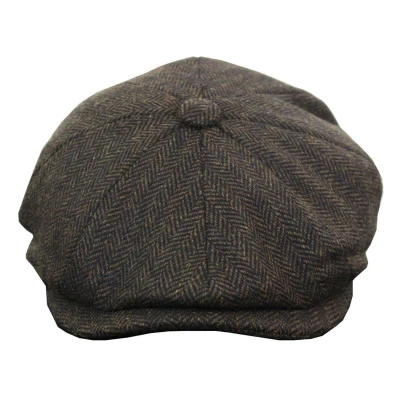 Image of Infinity Leather Mens Blinders Charcoal Tweed Gatsby Flat Baker Hat L