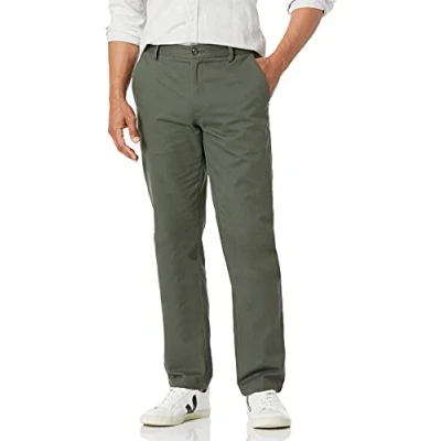 Image of Amazon Essentials Men&#039;s Straight Fit Wrinkle Resistant Flat Front Chino Trouser, Olive, 33W / 29L