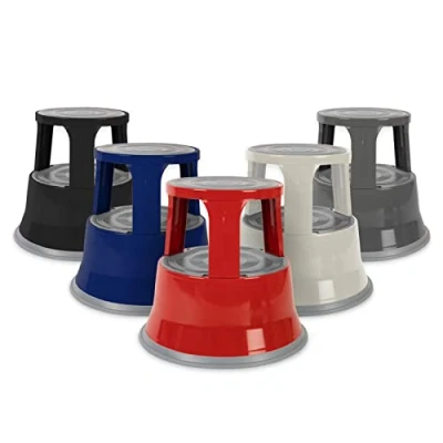Image of Floordirekt Office Rolling Stool, Grey, Metal (Elephant Foot, 40 cm High, 150 kg Capacity)