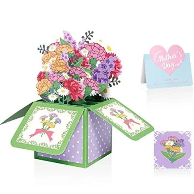 Image of Mothers Day Card Pop Up Flower Bouquet Funny with Happy Mother’s Greeting Envelope from Daughter Son for Mum Gifts