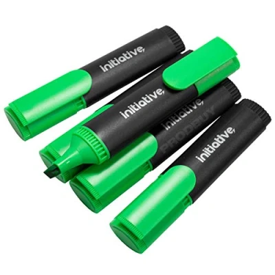 Image of Pack of 100 x Green Fluorescent Wedge Tip Highlighter Pens (10 Packs 10)