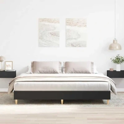 Image of vidaXL Engineered Wood Bed Frame Super King 180x200 cm Black with Storage Compartments and Slatted Base for Bedroom Comfort