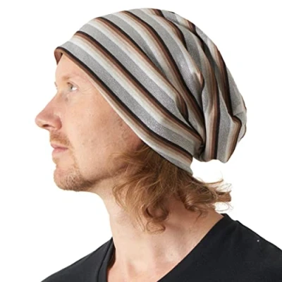 Image of CHARM Organic Cotton Slouchy Beanie Womens Chemo Hat Japanese Mens Hipster Cap Silver Brown