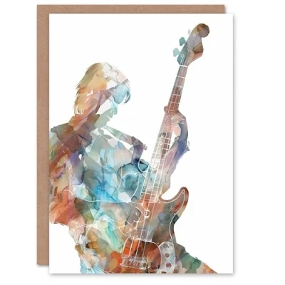 Image of Artery8 Personalised Bass Player Musician Bassist Watercolour Painting Blank For All Him Or Her Art Birthday Greeting Card