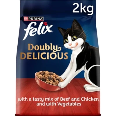 Image of FELIX Doubly Delicious Beef Chicken &amp; Vegetables Dry Cat Food 5x2kg