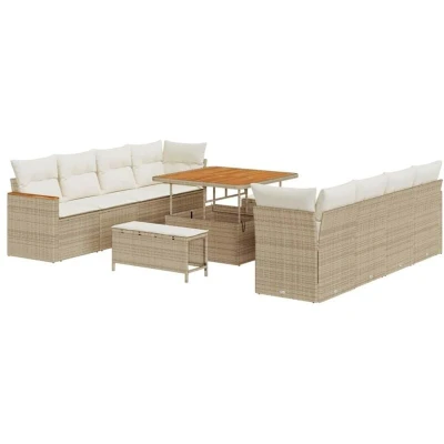 Image of vidaXL 11 Piece Garden Sofa Set with Cushions Beige Poly Rattan Acacia