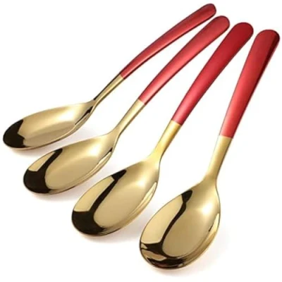 Image of Dinner Spoons Stainless Steel Set of 4 Long Handle Dessert Mirror Polished Ice Cream