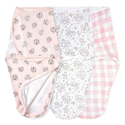 Image of aden + anais Essentials Easy Swaddle Wrap Quick Change with Bottom Zipper, Snug Cotton Knit Baby Blanket for Newborns, TOG 1.0, 3 Pack, Disney Princess, 0 Months, Small/Medium