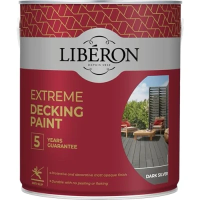 Image of Homecare Essentials Liberon Extreme Decking Paint 2.5 Litre Protective and decorative matt opaque finish. Durable with no peeling or flaking (Dark Silver)