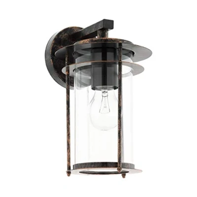 Image of Eglo Outdoor Wall Light Valdeo, External Porch Lighting, Lantern Made of Galvanized Steel and Clear Glass, Antique Copper Outside lamp, E27 Socket, IP44