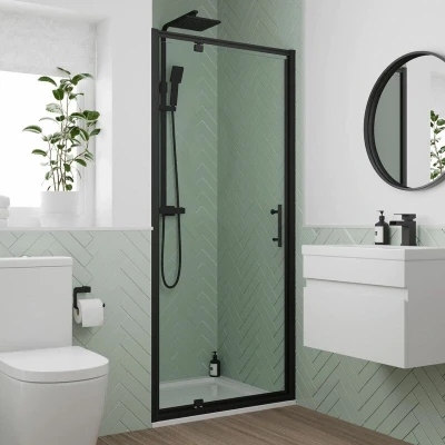Image of Luxura Pivot Shower Door 800mm 6mm Black