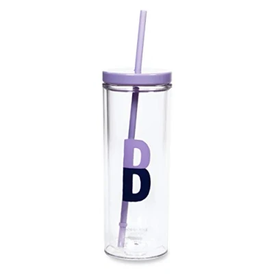 Image of Kate Spade New York Insulated Initial Tumbler with Reusable Straw, 20 Ounce Acrylic Travel Cup Lid, B (Purple)
