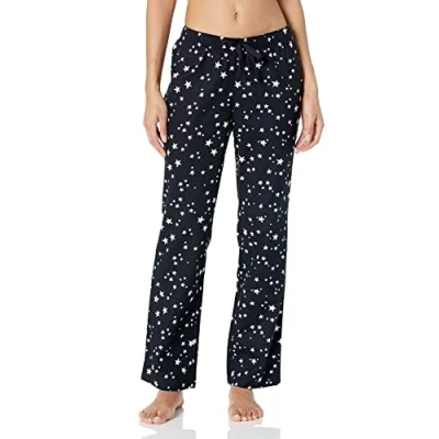 Image of Amazon Essentials Women&#039;s Flannel Pyjama Sleep Bottoms (Available in Plus Size), Black Stars, XS