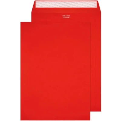 Image of Blake Creative Colour C4 229 x 324 mm 120 gsm Peel &amp; Seal Pocket Envelopes (63406P) Pillar Box Red Pack of 10