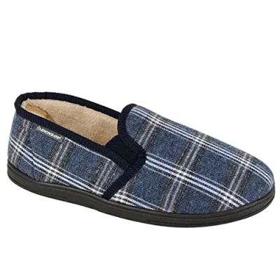 Image of Dunlop Mens Martyn Twin Gusset Slip On Thermal Carpet Slippers With Warm Fleecy Lining Navy 10 UK